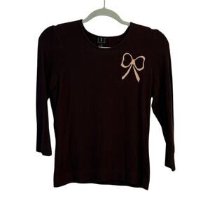 INC Size Medium Brown Sweater Pink Bow